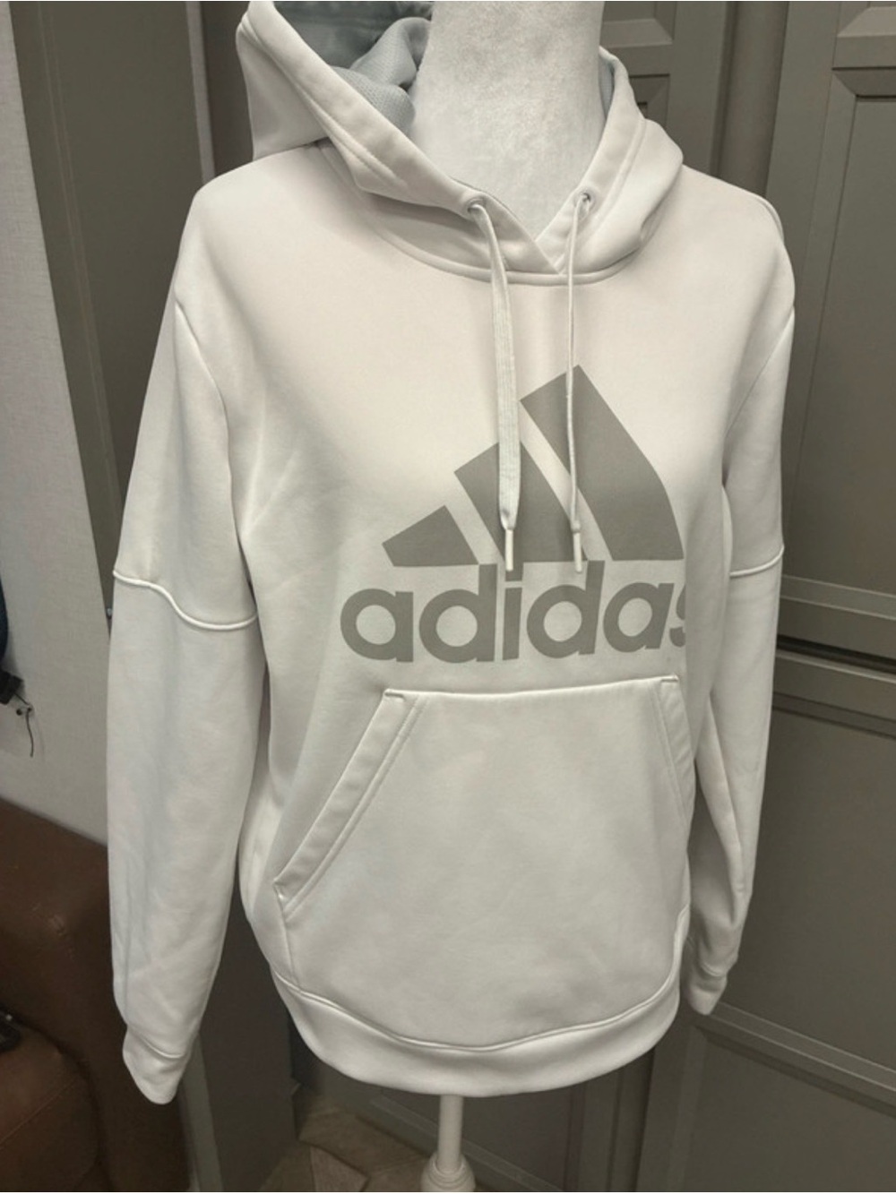 adidas Men’s White Pullover Hoodie with Gray Logo